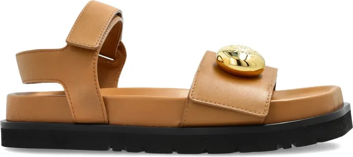 Leather Button-Embellished Sandals