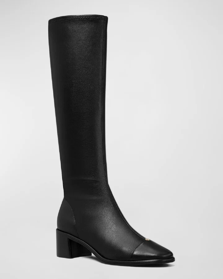 Leather Cap-Toe Medallion Knee Boots - Image 2