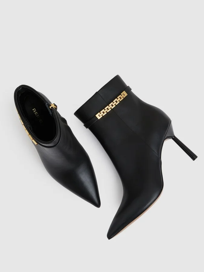 Leather Chain Embellished Ankle Boots - Image 3