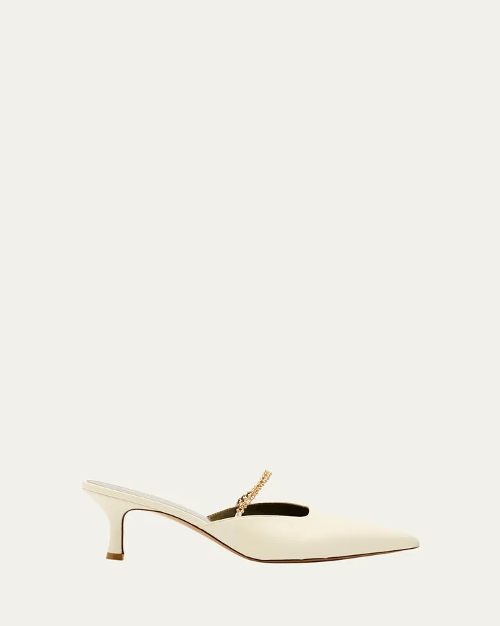 Leather Chain Kitten Mule Pumps