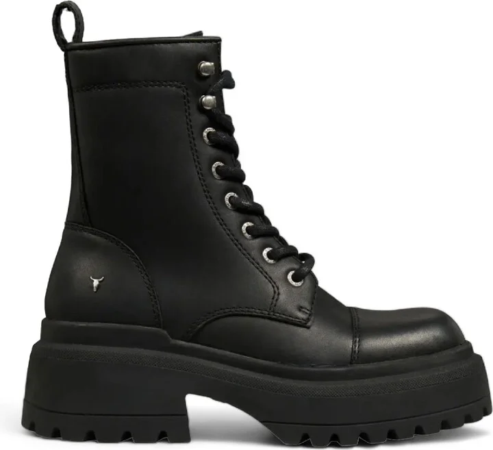 Leather Chunky Combat Boots - Destroy