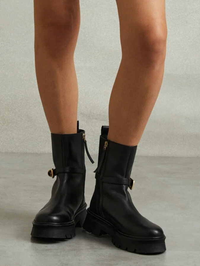 Leather Cleated Ankle Boots - Image 2