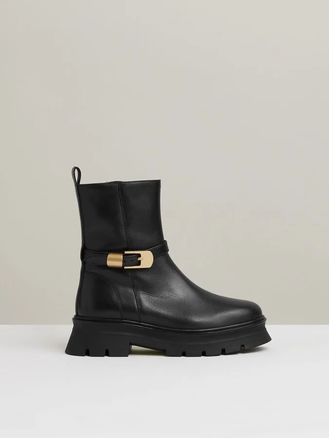Leather Cleated Ankle Boots