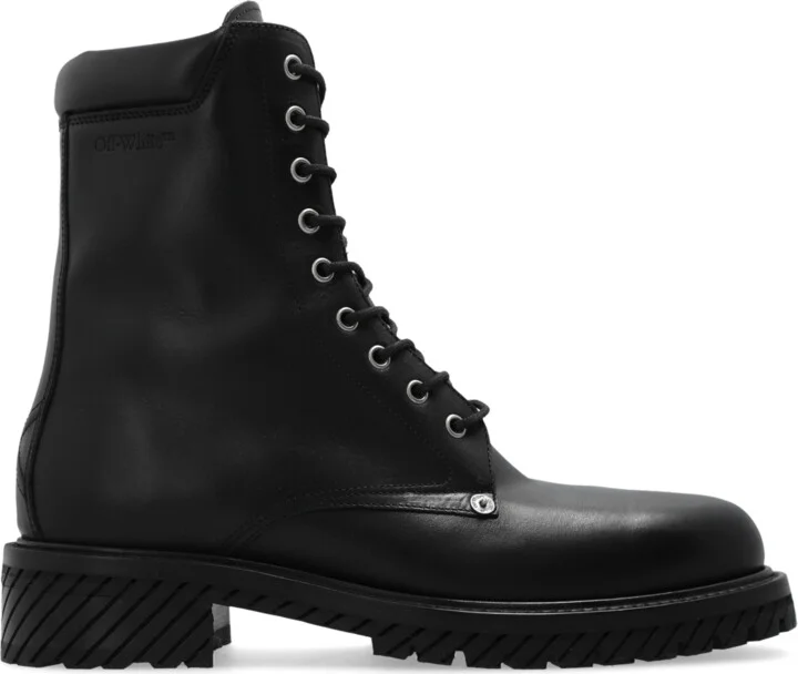 Leather Combat Boots, , - Black
