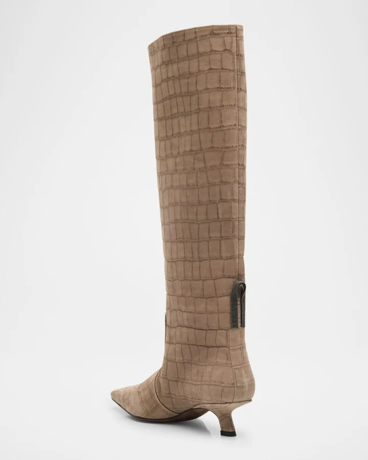 Leather Comma-Heel Knee Boots - Image 2