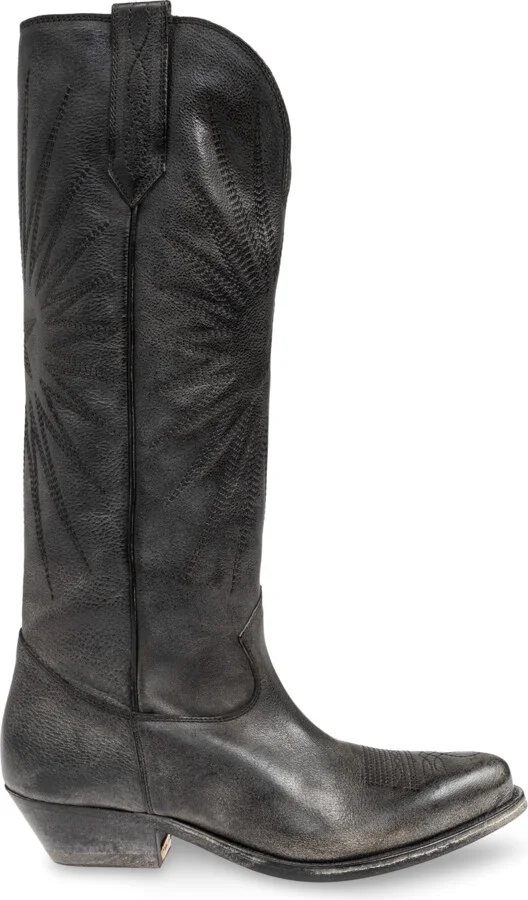 Leather Cowboy Boots, , - Grey