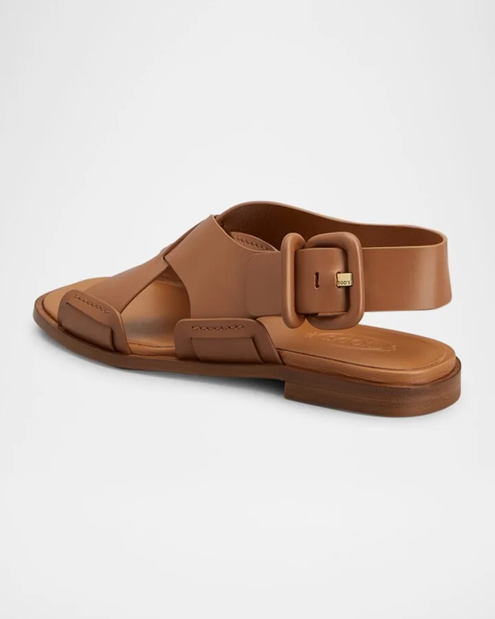 Leather Criscross Flat Sandals - Image 2