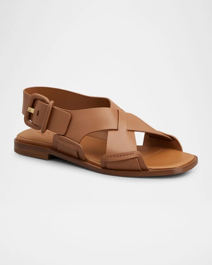 Leather Criscross Flat Sandals - Image 3