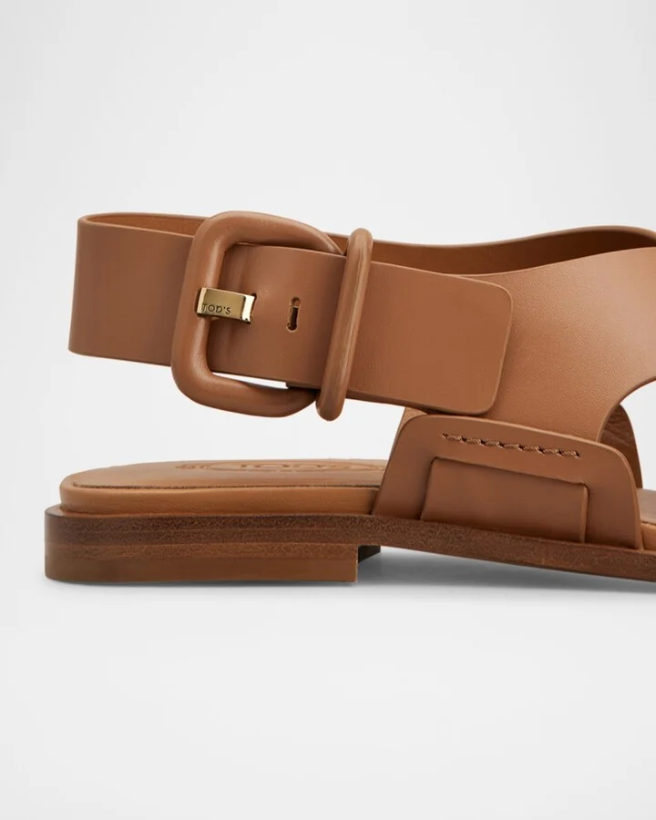 Leather Criscross Flat Sandals - Image 4