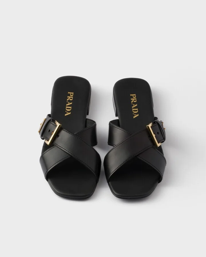 Leather crisscross slides with buckle - Image 3