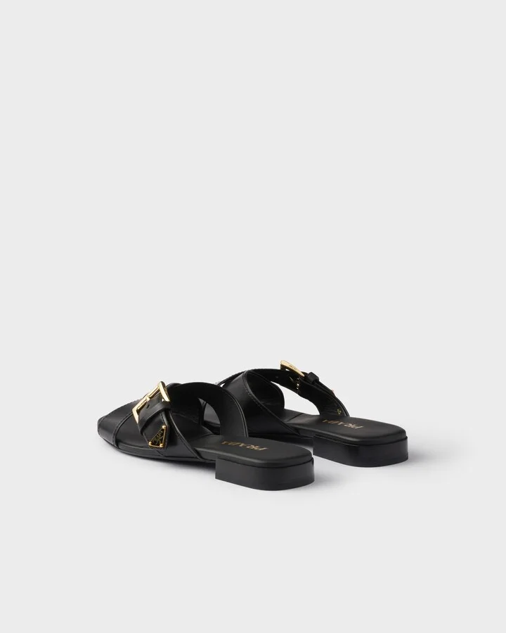 Leather crisscross slides with buckle - Image 4