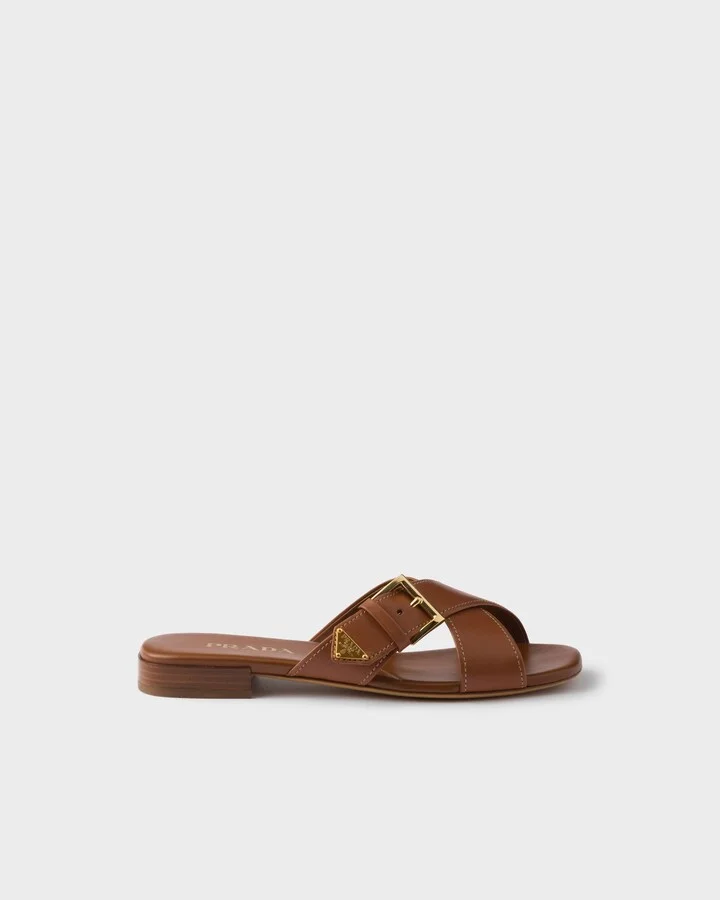 Leather crisscross slides with buckle - Image 2
