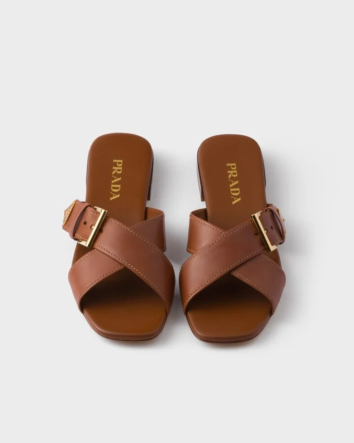 Leather crisscross slides with buckle - Image 3