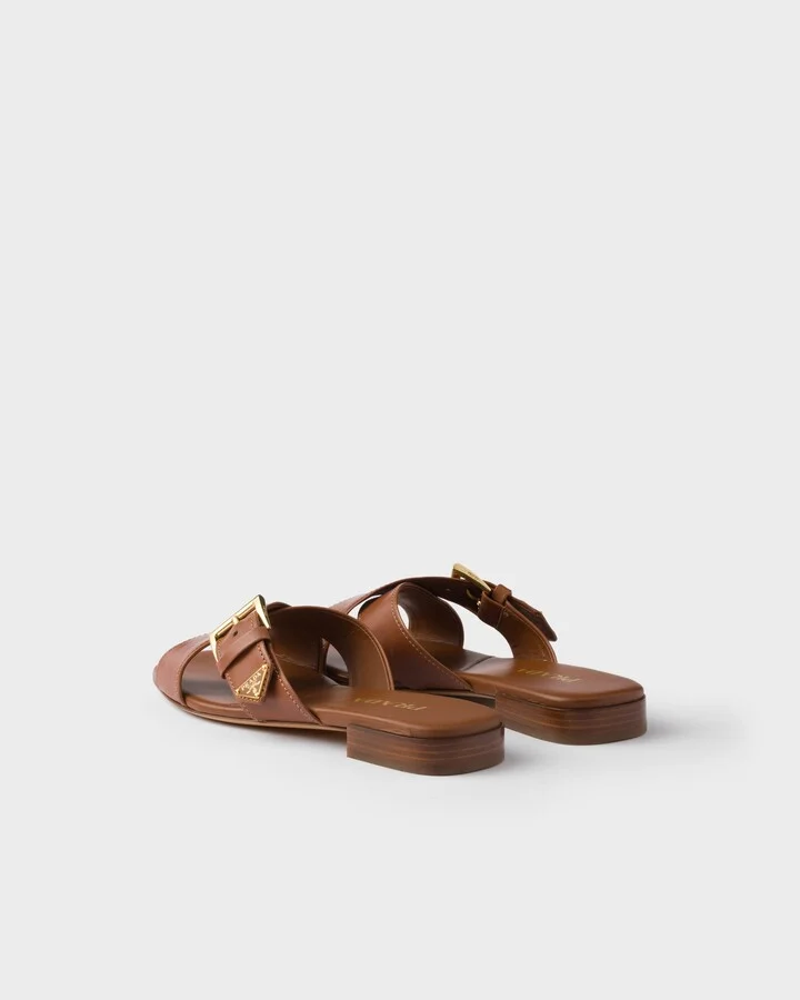Leather crisscross slides with buckle - Image 4