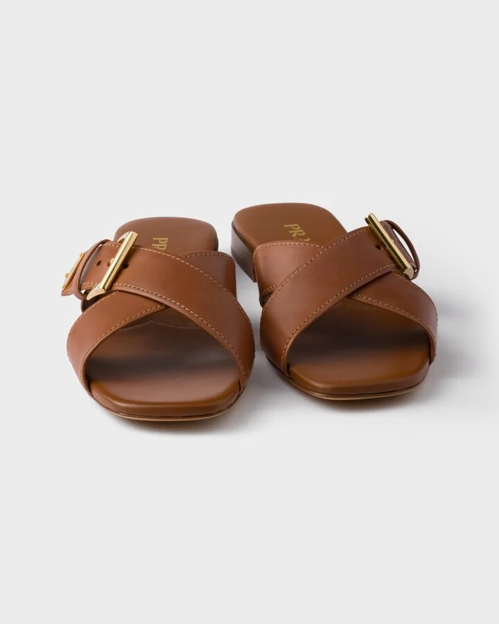 Leather crisscross slides with buckle - Image 5