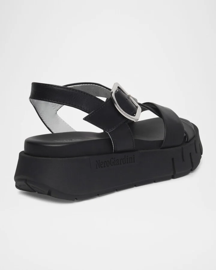 Leather Crisscross Wedge Platform Sandals - Image 2