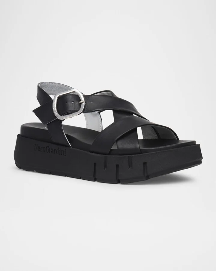 Leather Crisscross Wedge Platform Sandals - Image 3