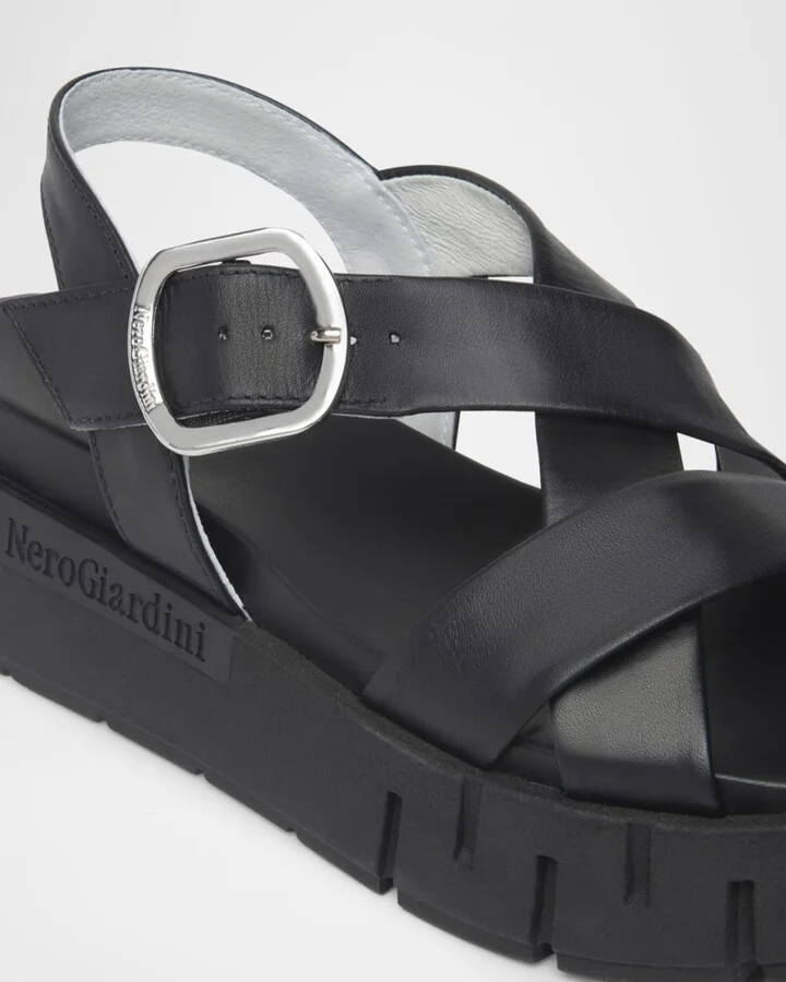 Leather Crisscross Wedge Platform Sandals - Image 4