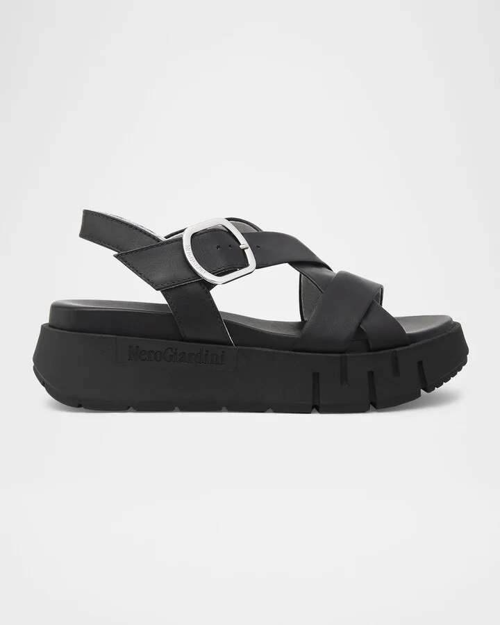 Leather Crisscross Wedge Platform Sandals