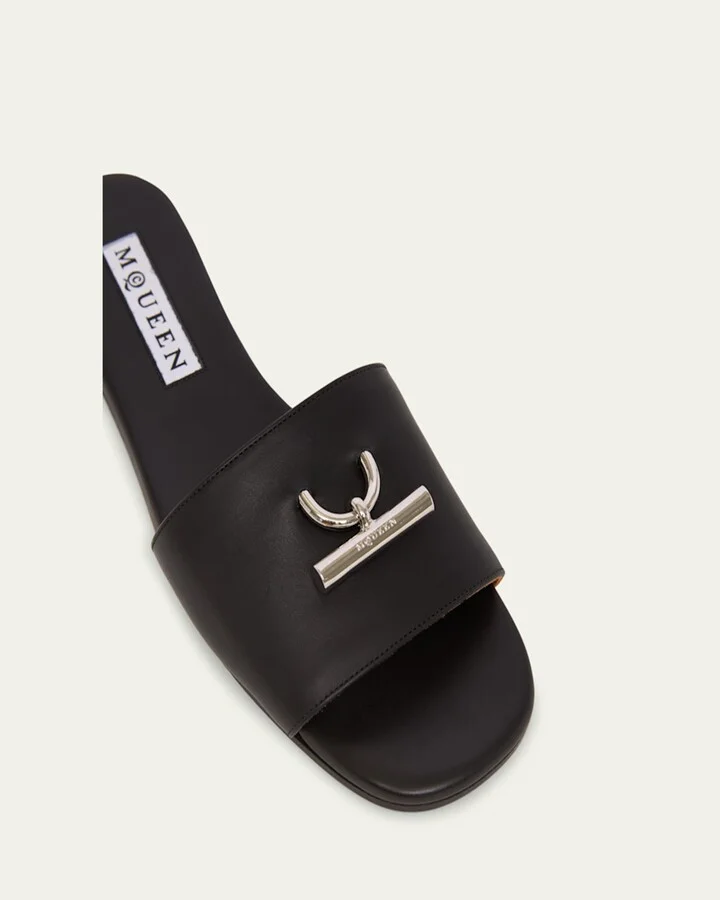 Leather Cross-Bar Slide Sandals - Image 10