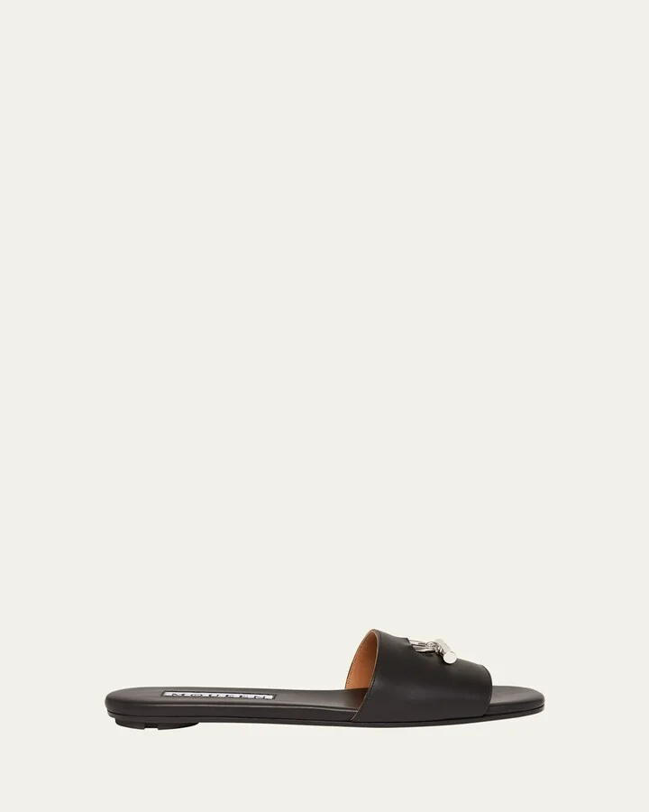 Leather Cross-Bar Slide Sandals