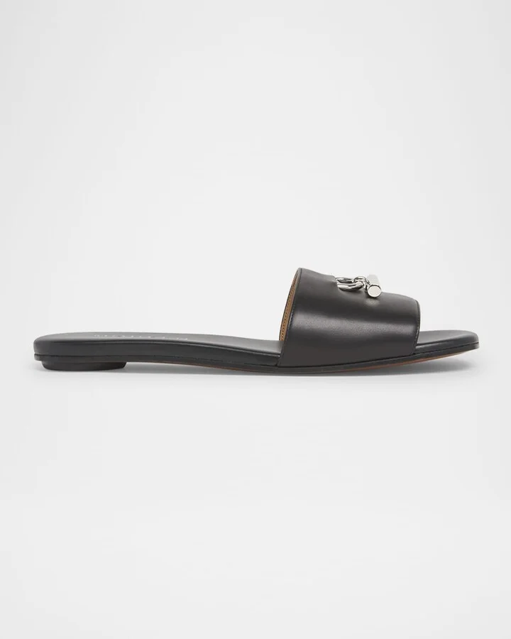 Leather Cross-Bar Slide Sandals