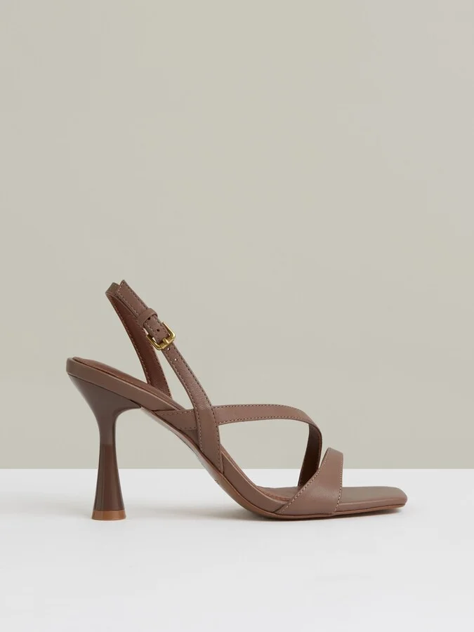 Leather Cross-strap Heeled Sandals