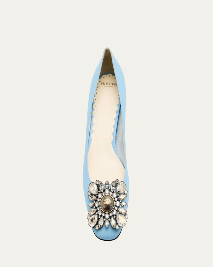 Leather Crystal Ornament Pumps - Image 2