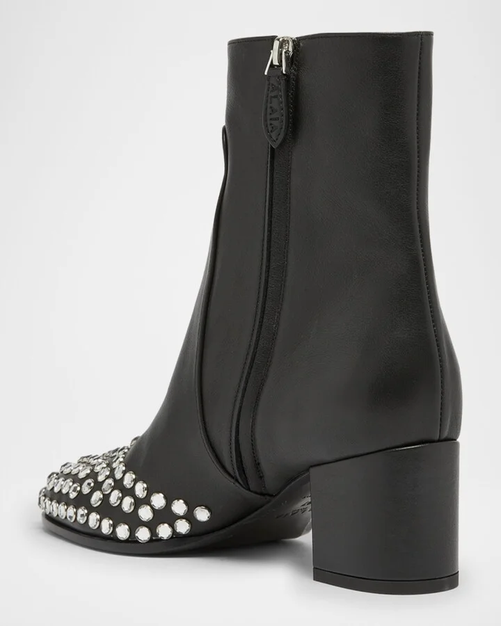 Leather Crystal Stud Cap-Toe Ankle Booties - Image 2