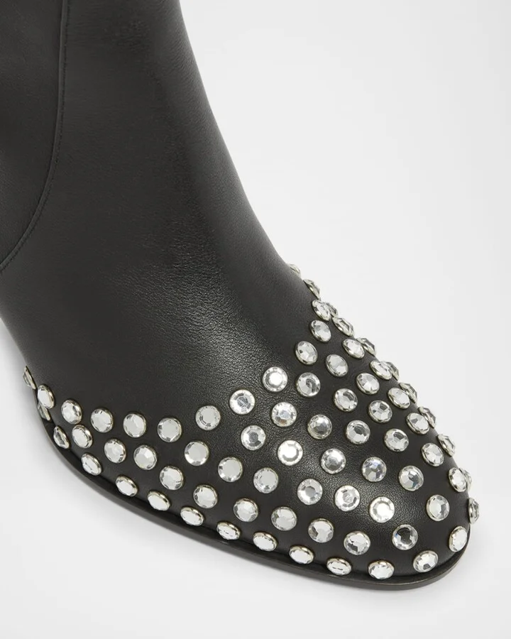 Leather Crystal Stud Cap-Toe Ankle Booties - Image 3