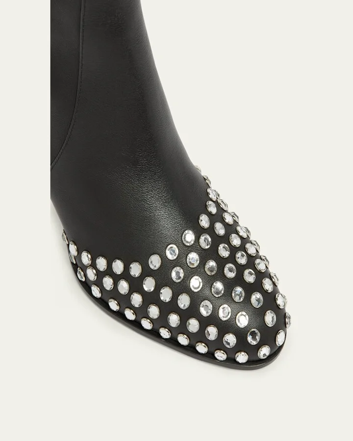 Leather Crystal Stud Cap-Toe Ankle Booties - Image 3