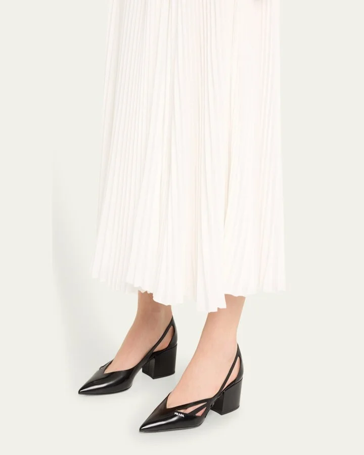 Leather Cutout Block-Heel Pumps - Image 2