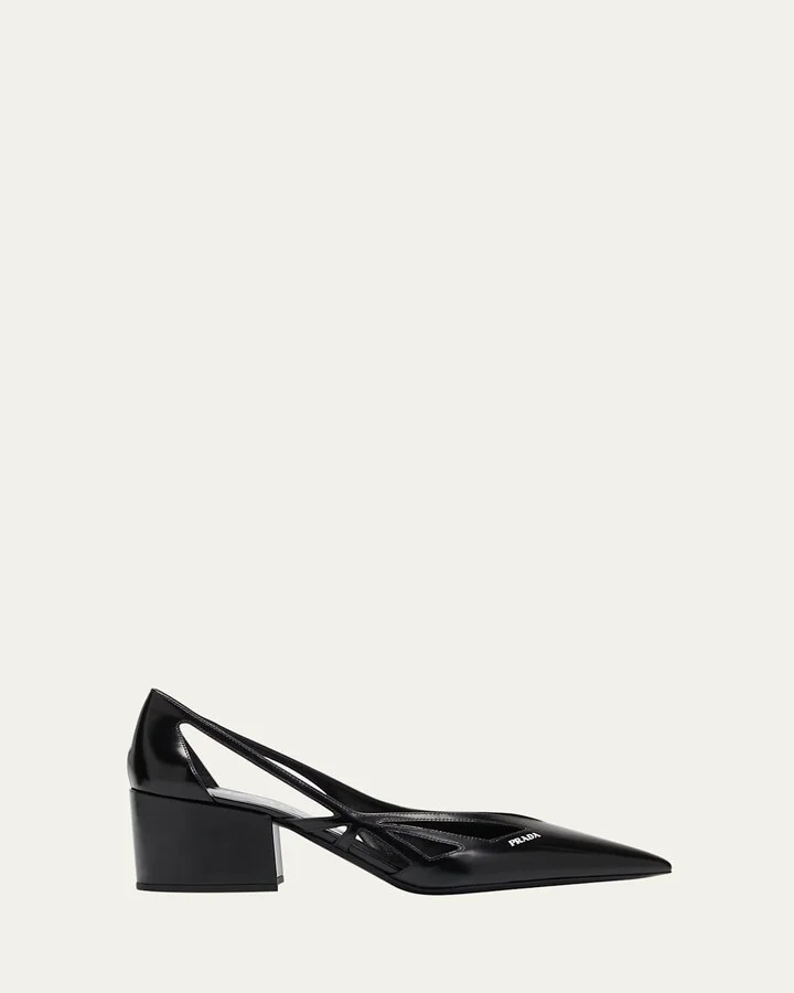 Leather Cutout Block-Heel Pumps