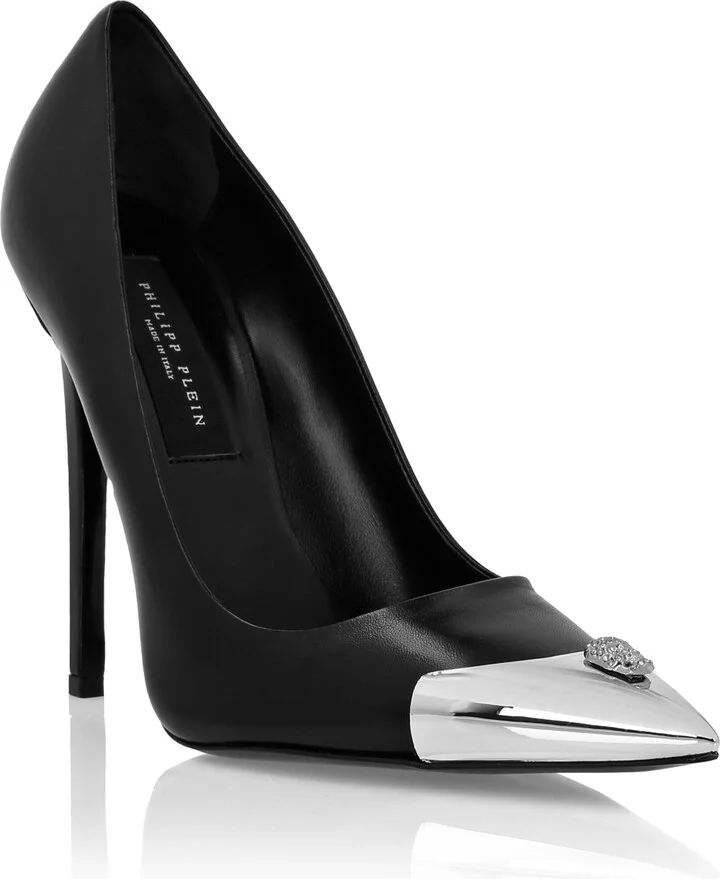 Leather Decollete Hi-Heels Skull strass