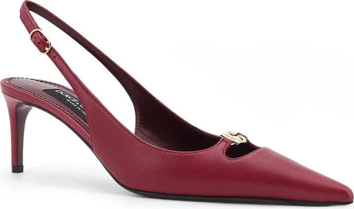 Leather Decolletè Slingback With Metal Logo - Image 2
