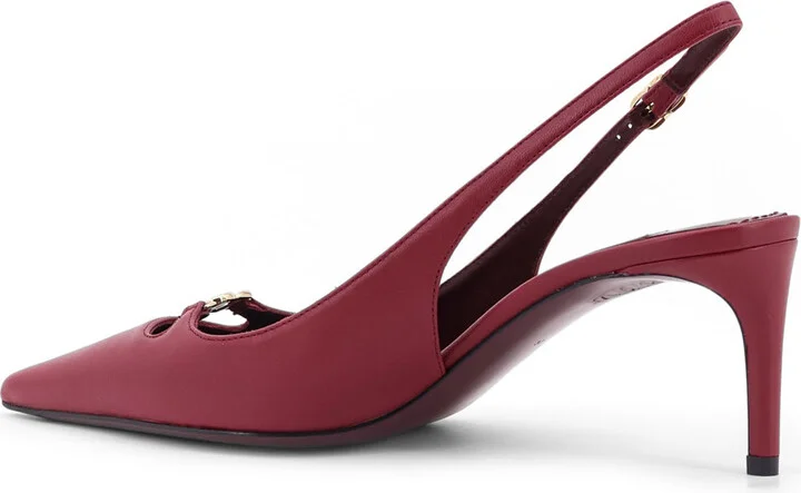 Leather Decolletè Slingback With Metal Logo - Image 3