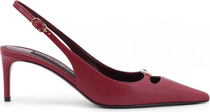 Leather Decolletè Slingback With Metal Logo