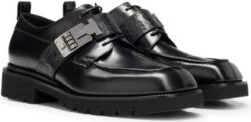 Leather Derby shoes with briefcase-lock detail- Black Men's Business Shoes size 12