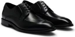 Leather Derby shoes with double stitching on uppers- Black Men's Business Shoes size 9