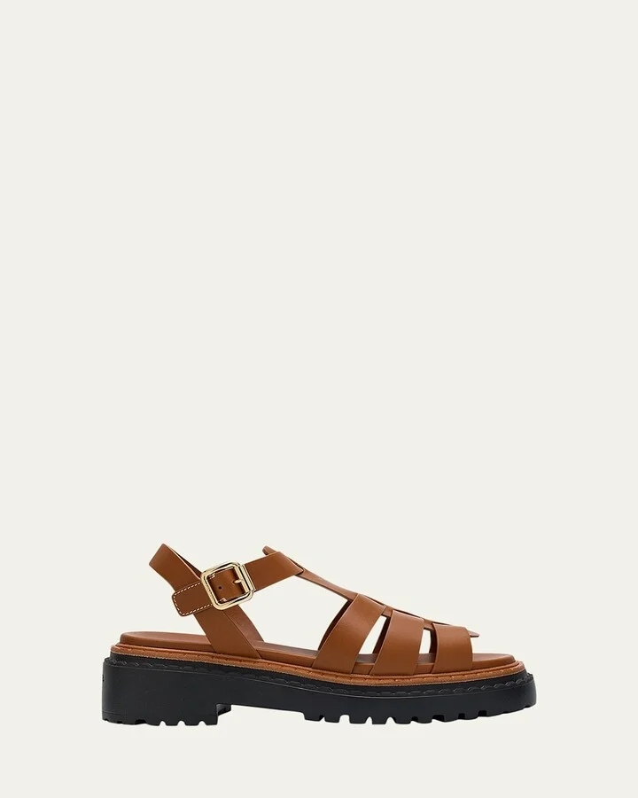 Leather Double-Buckle Fisherman Sandals