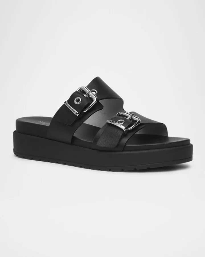 Leather Double-Buckle Flatform Sandals - Image 2