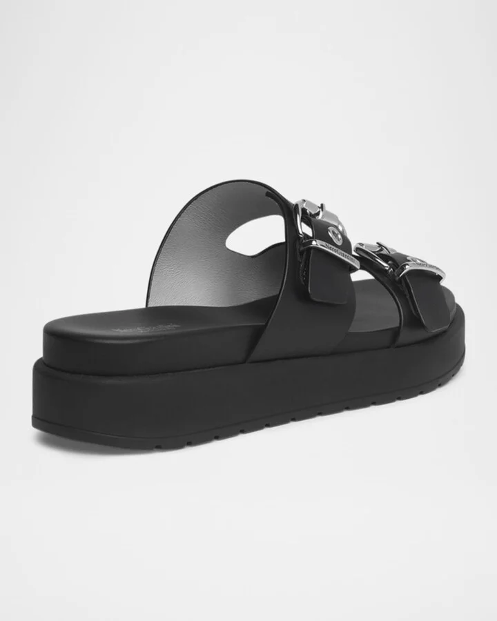 Leather Double-Buckle Flatform Sandals - Image 3