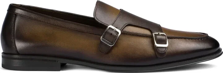 Leather Double-Buckle Monk Shoes