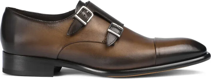 Leather Double-Buckle Monk Shoes
