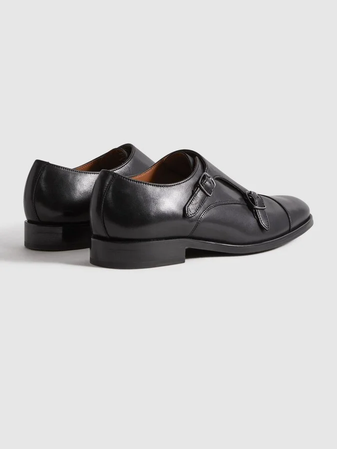 Leather Double Monk Strap Shoes - Image 4