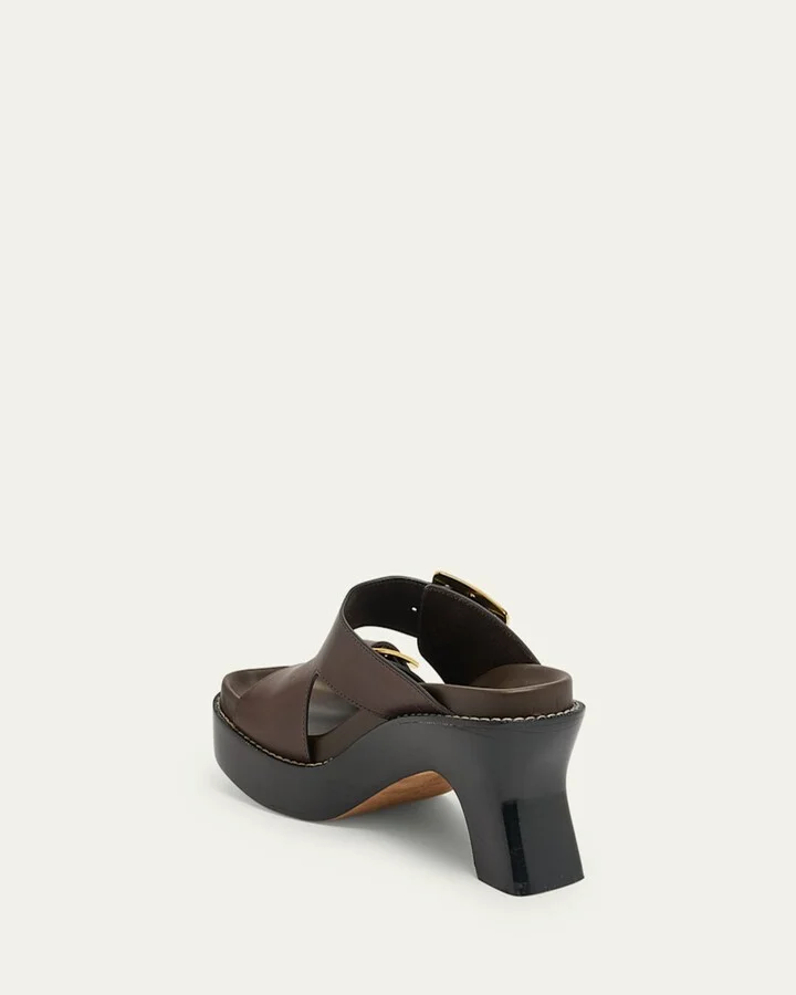 Leather Dual-Buckle Platform Sandals - Image 3
