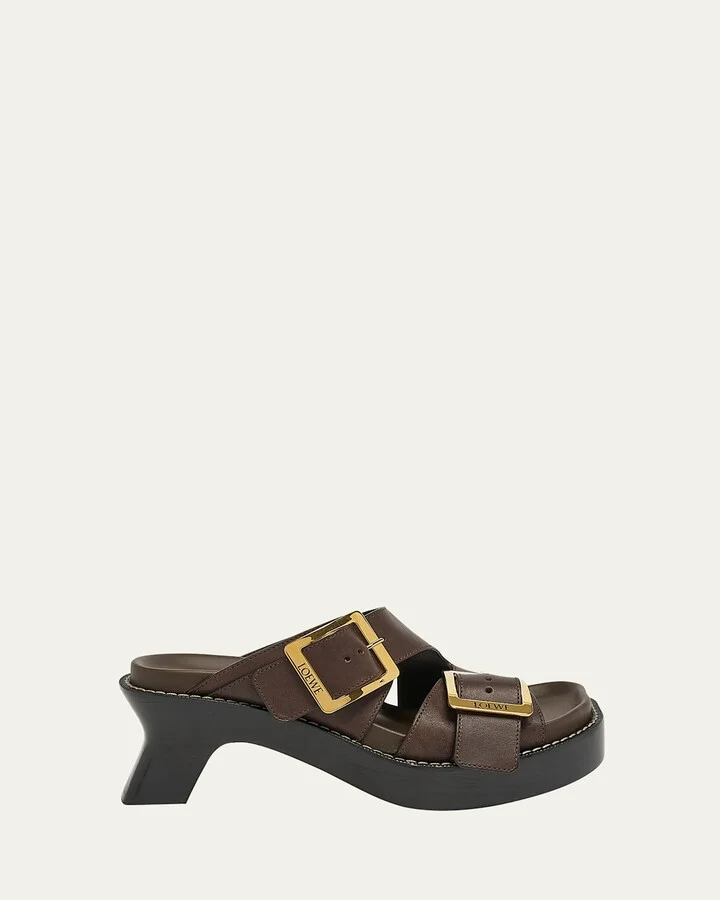 Leather Dual-Buckle Platform Sandals