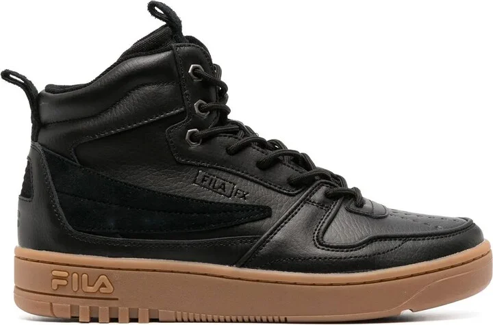 Leather Embossed-Logo High-Top Sneakers