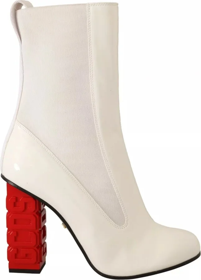 Leather Fabric Logo Heel Ankle Boots Women's Shoes (Pre-Owned)
