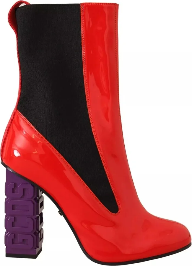 Leather Fabric Logo Heel Ankle Boots Women's Shoes (Pre-Owned)